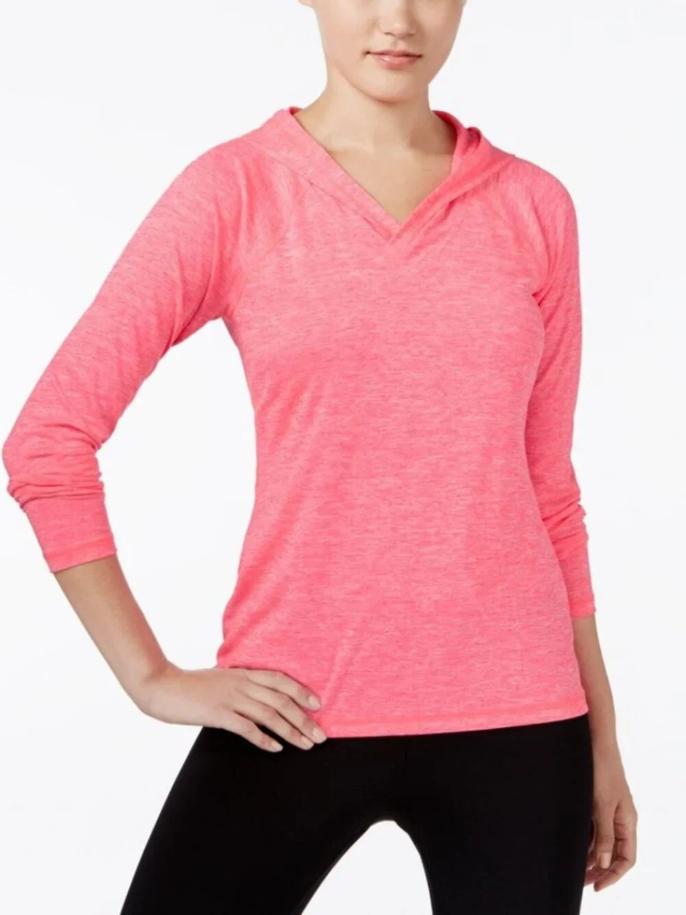 Ideology Womens Essential Heathered Hooded Top